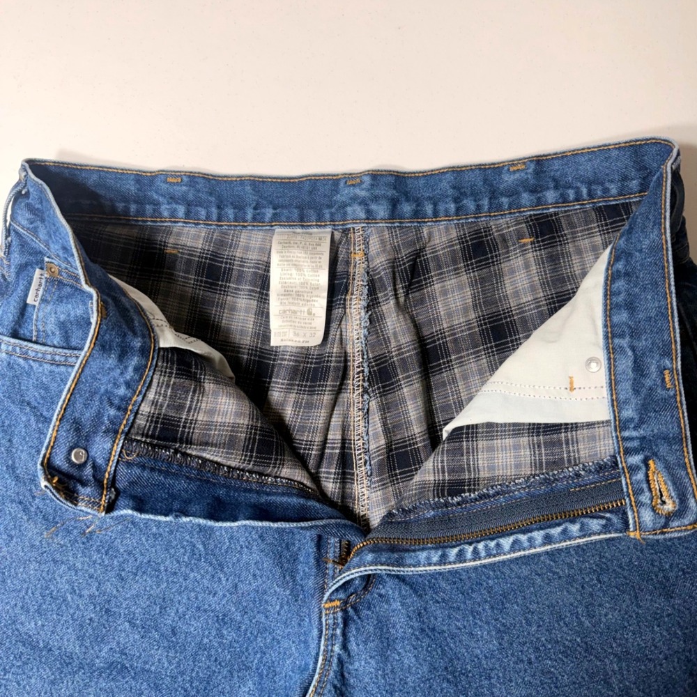 Carhartt Relaxed Fit Flannel Lined Jeans 36x32 Blue Denim Workwear - Picture 5 of 14